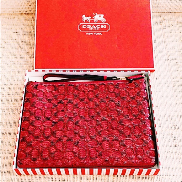 Coach red sequin signature wristlet - BNWT and box
